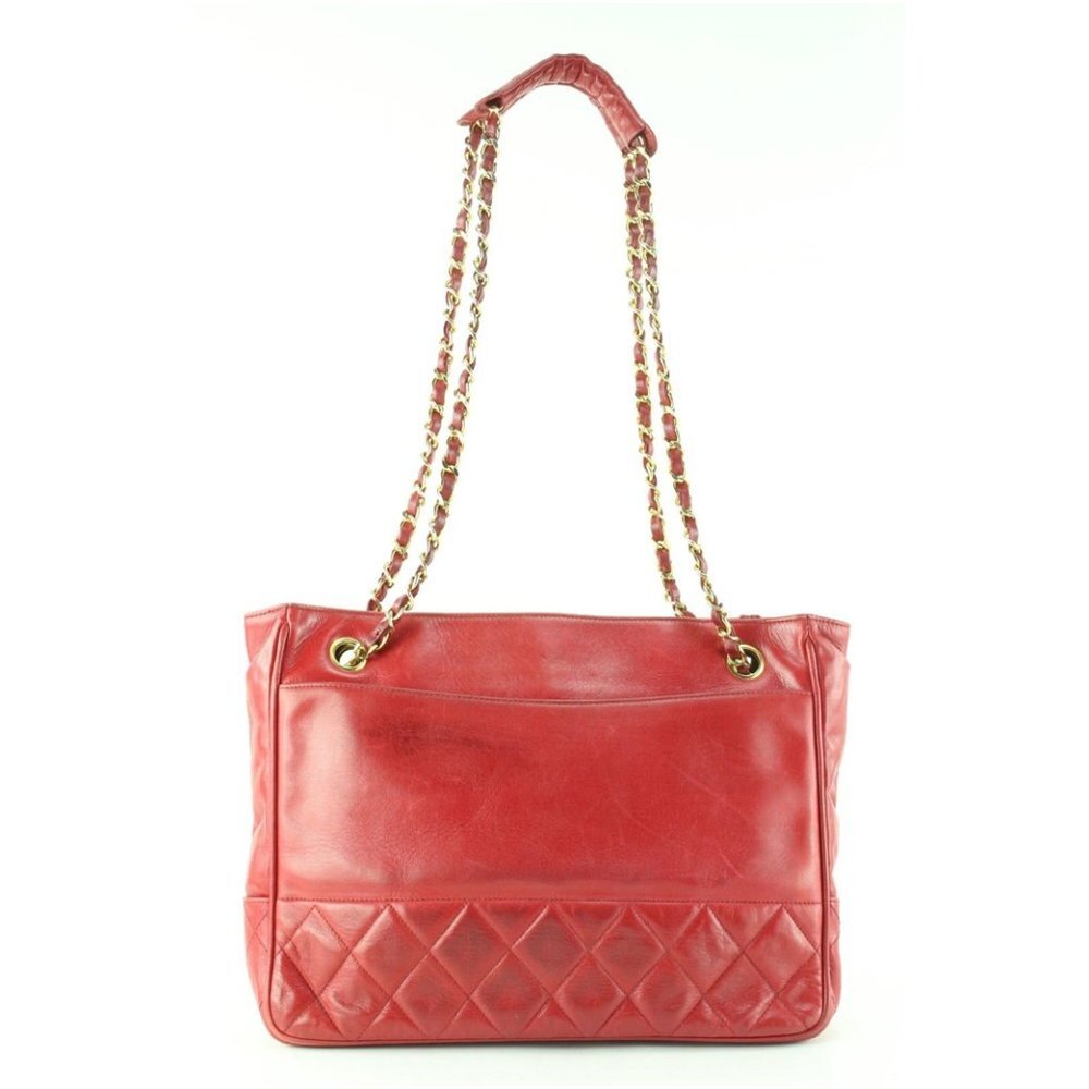 Chanel Red Quilted Lambskin Shopper Chain Tote GHW 3CAS0419